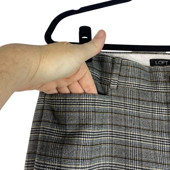 LOFT Hight Waist Curvy Trouser Pants 12 Gray Tan Glen Check Plaid 521626 - Picture 3 of 12